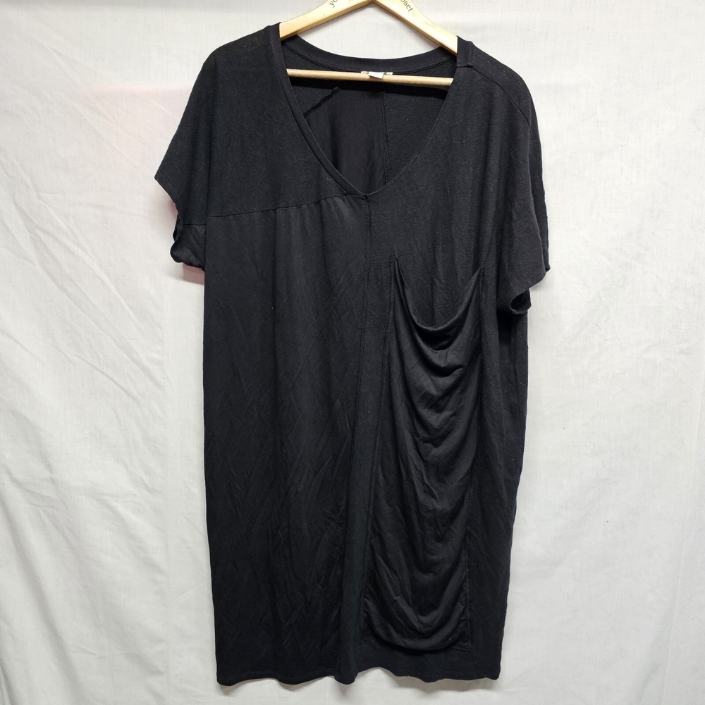 SUNDANCE Womens Black MODERN BEAUTY T-Shirt Dress Linen Blend Size XL Pocket